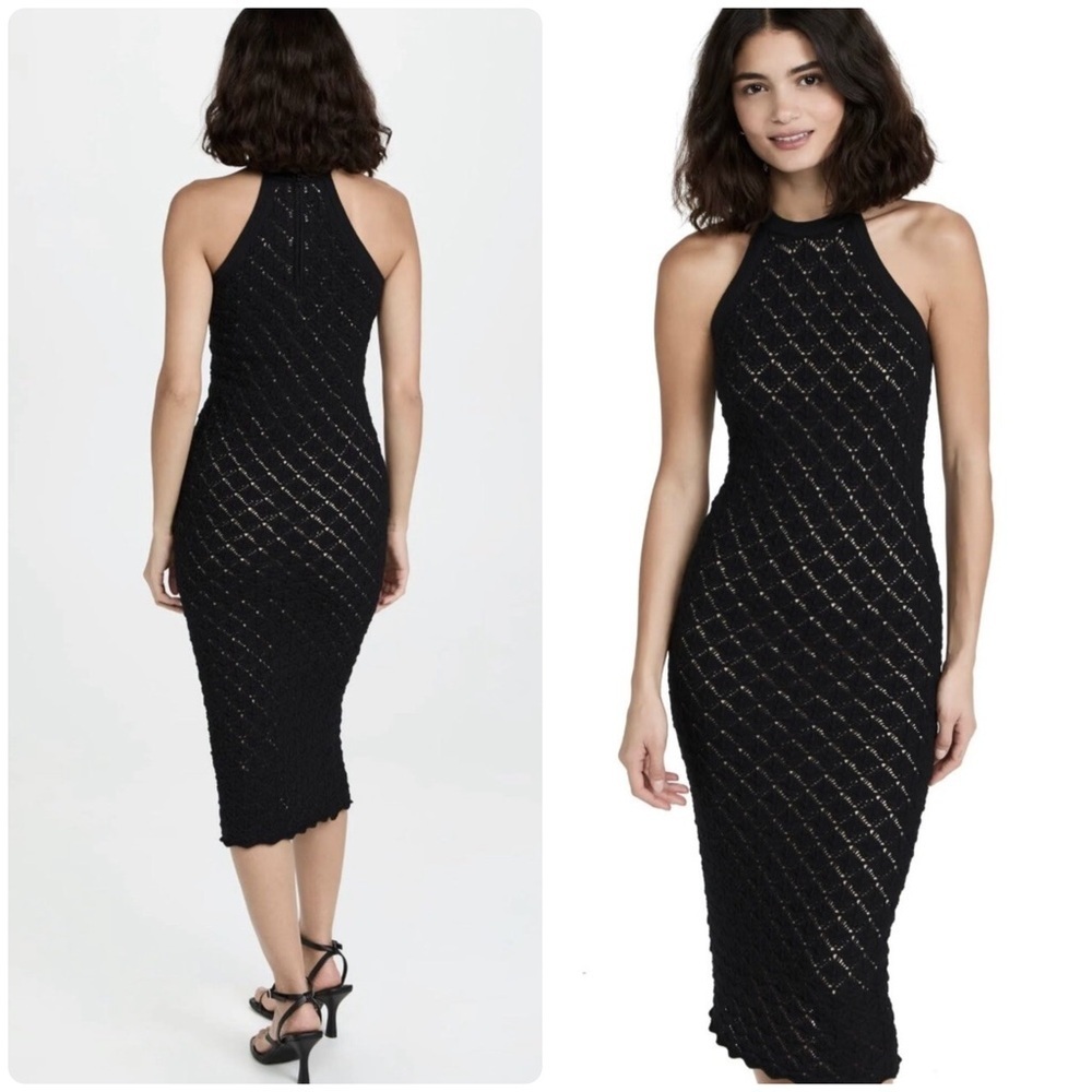 New! Alice + Olivia Lulu Halter Knit Neck Black Crochet Midi Dress 🖤 Medium NWT!